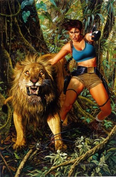 Lara et le Lion Peinture à l'huile